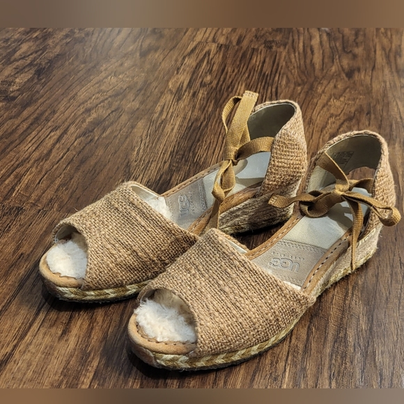 UGG Tan Delmar Leather Jute Espadrille Size 9 - Picture 2 of 8